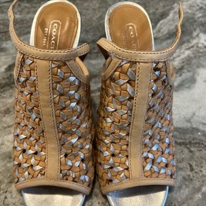 Coach Womens Leela Woven Metallic Leather Stiletto